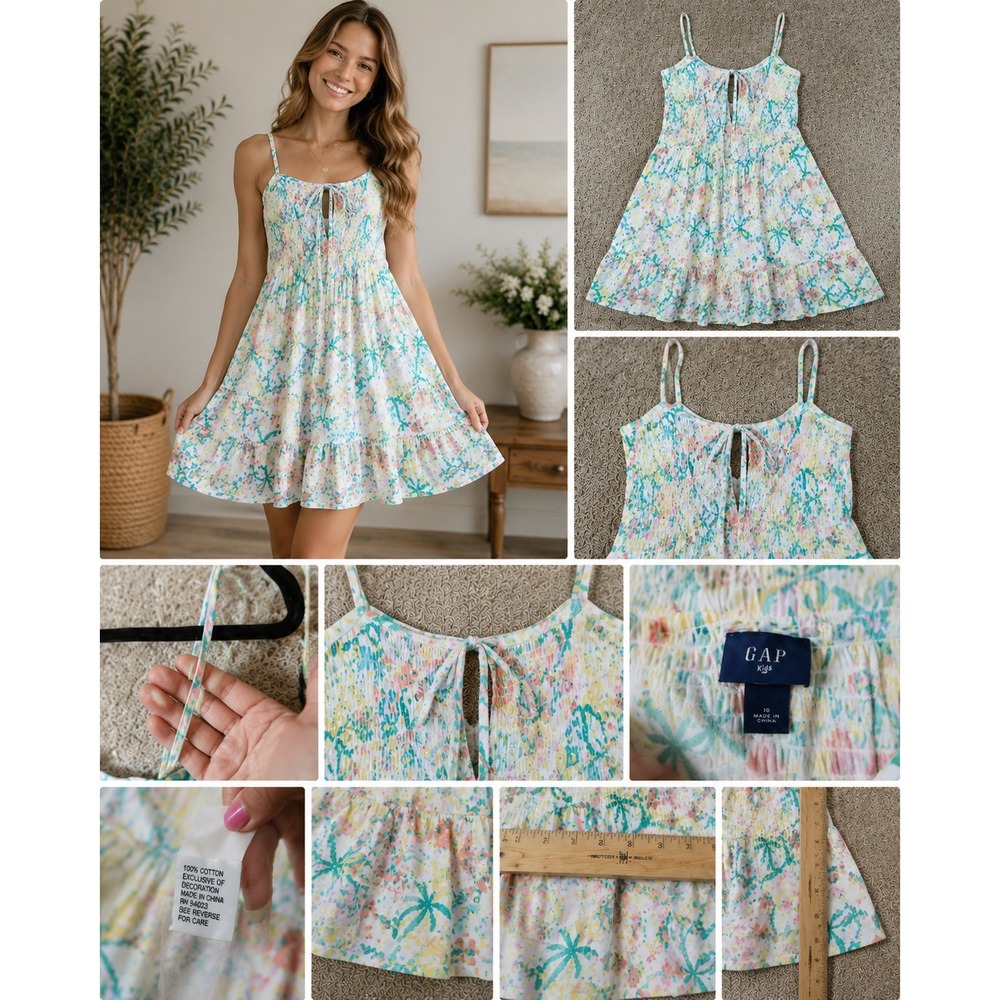 Roller Rabbit Dress Tropical Palm Tree Cotton Tassel Boho Vacation Large